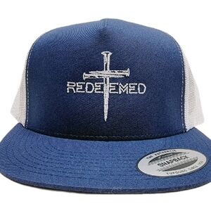 REDEEMED Religious Christian Adjustable Snapback Flat Bill Mesh Hat Cap